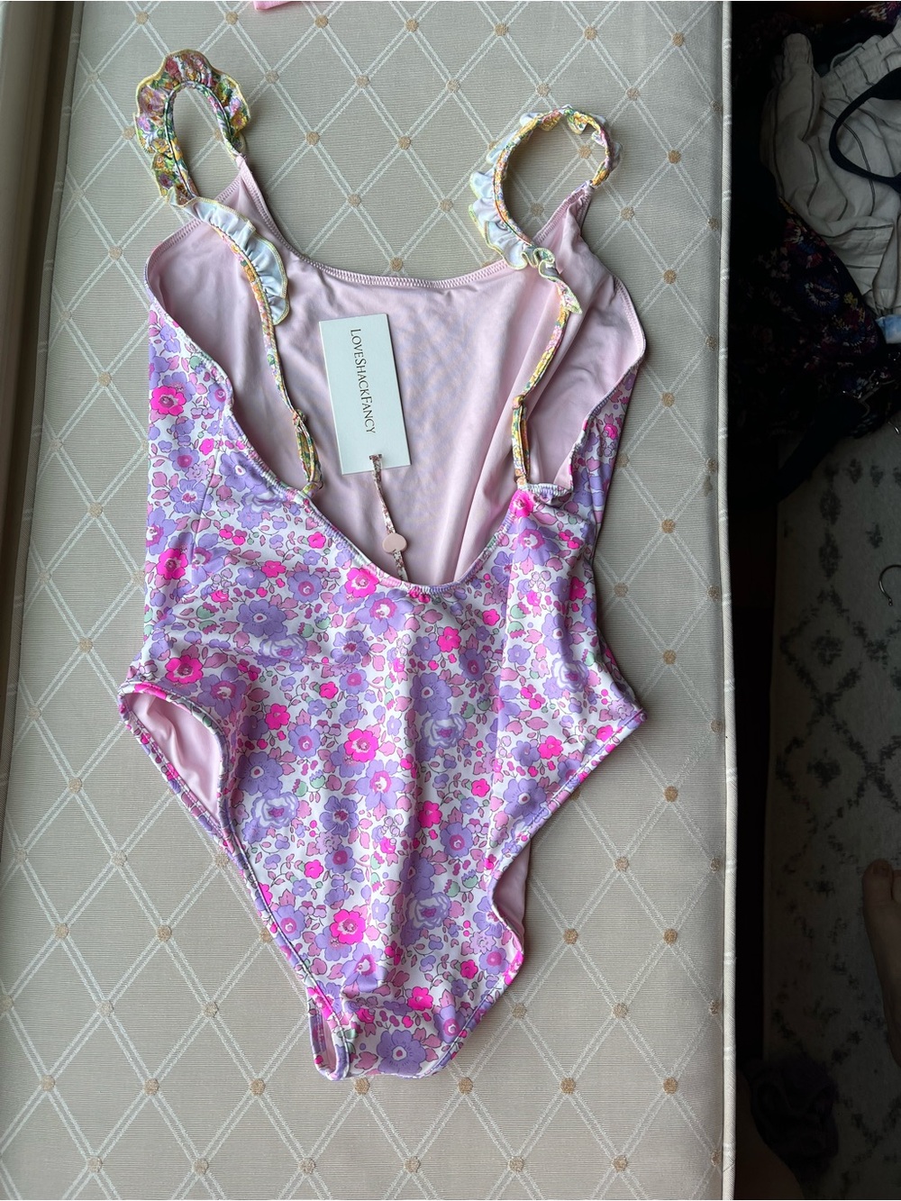 NWT LoveShackFancy Kandri One-Piece Swimsuit Lavender Lemon Medium - Picture 4 of 6